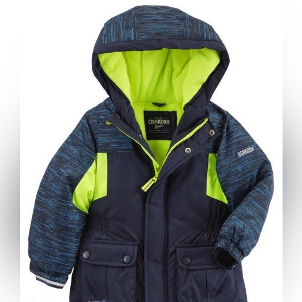 OshKosh B'gosh Navy and Neon Yellow Kids Puffer Jacket